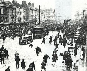 Police attack on an unemployed demo in Old Market in 1931.