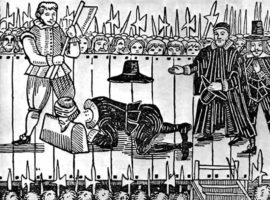 A woodcut of the execution of Chales I 