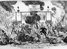 "The Age of Reason; or, the World turned Topsy-turvy exemplified in Paine's Works!" by George Cruikshank, 1819.