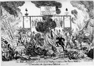 "The Age of Reason; or, the World turned Topsy-turvy exemplified in Paine's Works!" by George Cruikshank, 1819.