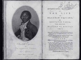 The frontispiece and title pages of the first London (1789) and New York (1791) editions of The Interesting Narrative by Olaudah Equiano.