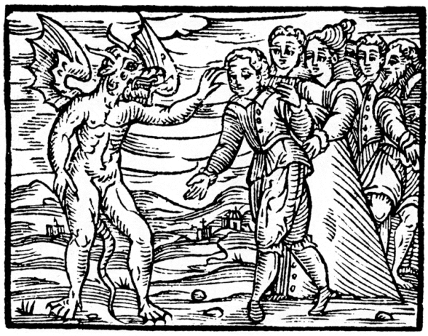 Satan applying his claw mark to an apprentice sorcerer.