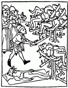 Torturing of jews accused by the inquisition as heretics and perpetrators of black magic.
