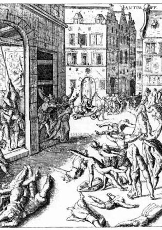 The torture of the inhabitants of Antwerp by Spanish troops under Fernando Alvarez de Toledo, Duke of Alba, after the conquest of the city in 1756.