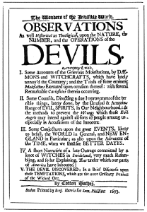 Title page from one of Cotton Mather's witch-hunting pamphlets. Printed by Benjamin Harris for Samuel Phillips. Boston, 1693.