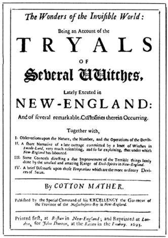 Title page from from another edition of Cotton Mather's witch-hunt pamphlet, re-printed from the Boston edition for John Dutton. London, 1693.