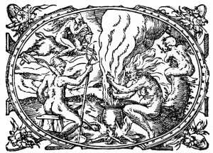 Witches' Brew. From Abraham Saur's Ein Kurtze Treue Warning (A Short, True, Warning). Printed at Frankfurt, 1582.