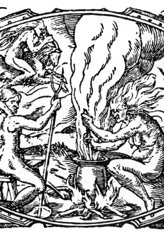 Witches' Brew. From Abraham Saur's Ein Kurtze Treue Warning (A Short, True, Warning). Printed at Frankfurt, 1582.