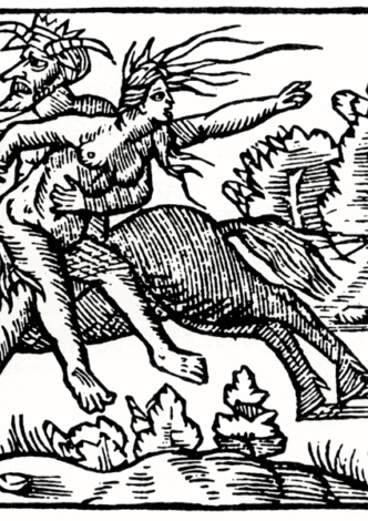 The Devil carrying a witch off to hell.