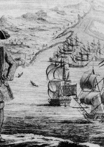 Captain Bartholomew and eleven captured merchant vessels off the coast of West Africa. From Captain Charles Johnson's A General History of the Robberies and Murders of the Most Notorious Pyrates, 1724.