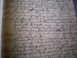 A page from the log book of the Black Prince, a slave ship sailing out of Bristol in 1763.