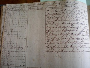 A page from the log book of the Black Prince, a slave ship sailing out of Bristol in 1763. This page notes that there are 488 slaves on board.