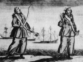 Anne Bonny & Mary Read; from Captain Charles Johnson's A General History of the Robberies and Murders of the Most Notorious Pyrates, 1724.