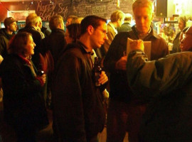 The bar at the Cube Microplex after a debate.