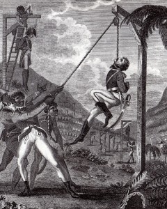 A slave rebel army hanging French officers in St. Domingue. From Marcus Rainsford, An Historical Account of the Black Empire of Hayti (London, 1805)