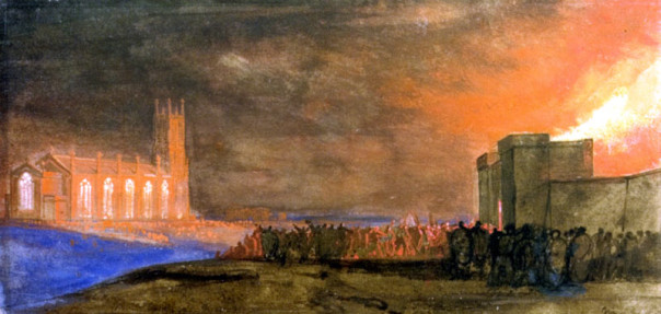The Bristol Riots: The Burning of the New Gaol with St. Paul's Church, Bedminster, 1831, W. J. Müller