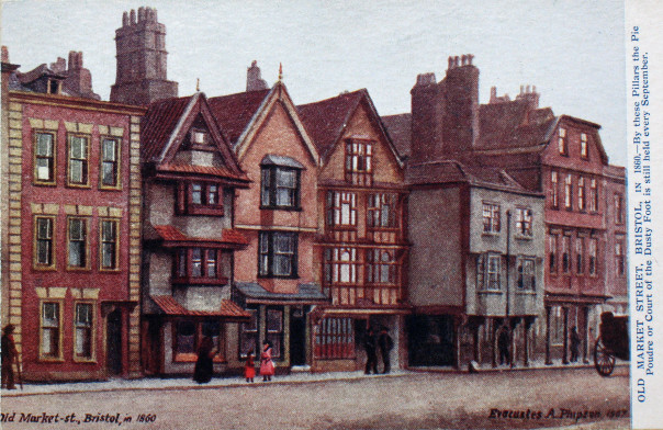 A postcard of Old Market in 1860 printed in 1907
