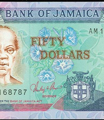 'Rt. Excellent Samuel Sharpe, National Hero' on the Bank of Jamaica $50 note. Sharpe was an educated town slave who became the leader of the 1831 Jamaica uprising.