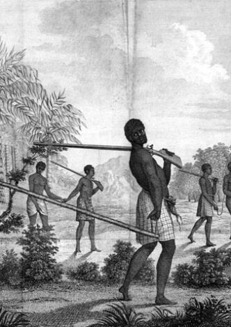 Slaves being moved to the coast of Africa destined for St. Domingue, 1786.