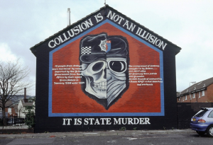 Republican mural explaining collusion between Force Research Unit operatives and the Ulster Defence Regiment