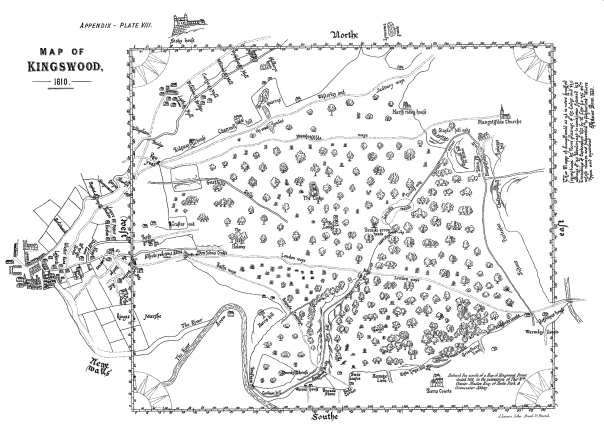Map of Kingswood 1610, Gloucestershire. PlateVIIII from The History of the Parish of Bitton, in the County of Gloucester by Rev. H. T. Ellacombe (William Pollard, Bristol: 1881)‡. Found in Bristol Central Reference Library.