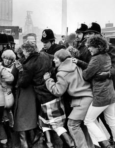 Miner's wives picket Yorkshire Main pit, Miner's Strike.