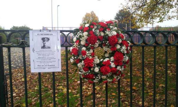 The wreath laid in memory of the Jeffries Brothers who died at The Somme in 1916