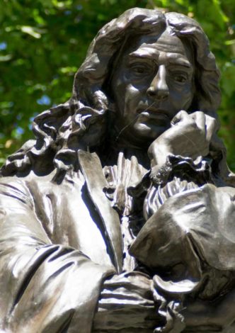 A close up of Colston's face from his statue in Bristol's centre