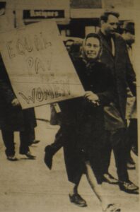 Woman on a engineers' strike march