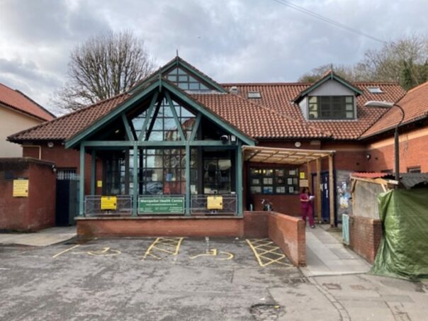 Modern health clinic with glass front (Montpelier Health Centre on site of Rennison's Baths)