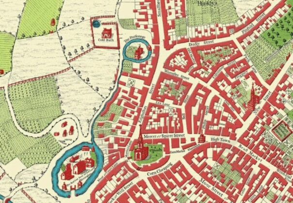 Detail of map of 1731 map of Birmingham where Thomas Rennison lived.