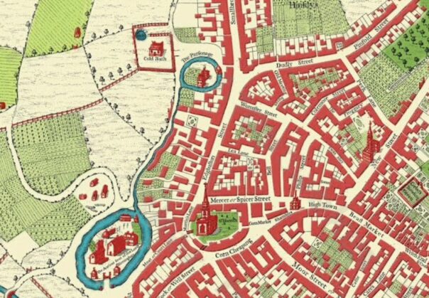 Detail of map of 1731 map of Birmingham where Thomas Rennison lived.